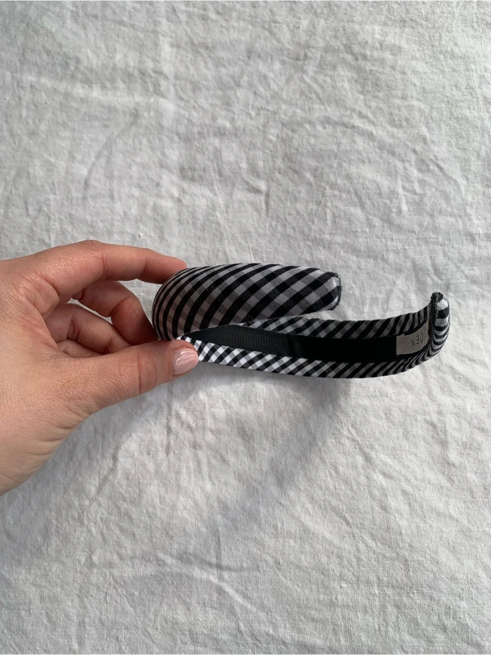 Doen Jeanie Cloth Padded Headband Hair Gingham Boho Black White display picture 1